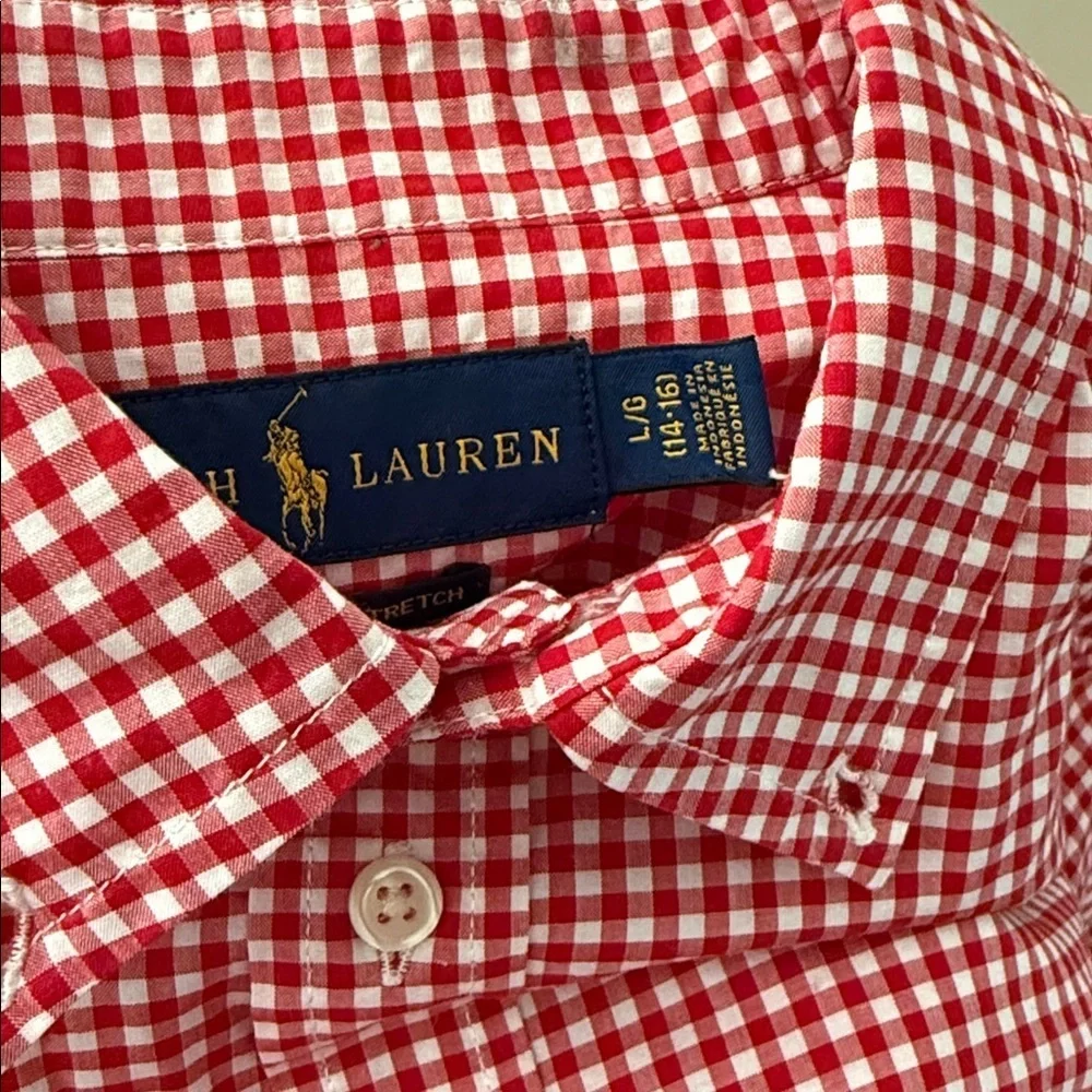 Ralph Lauren boys oxford shirt red/white gingham sizes small, medium & large